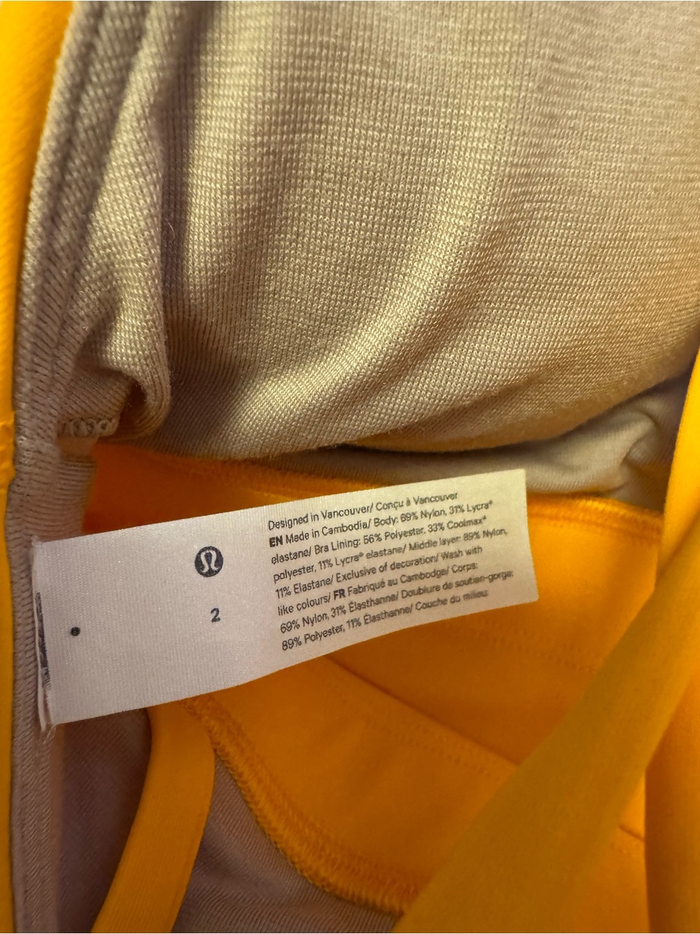 lululemon athletica Yellow Sports Bra size 2 - Picture 3 of 3